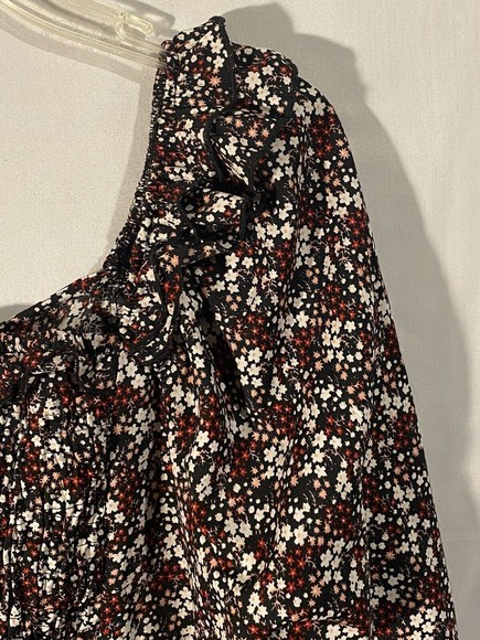 SPEED LIMIT Blouse 2X Womens Multicolor Liberty Florals Ruffled Lace Up Neckline - Picture 8 of 12